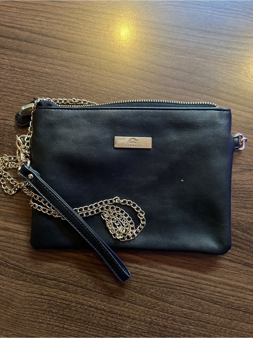 Black Crossbody Wristlet with Gold Chain -